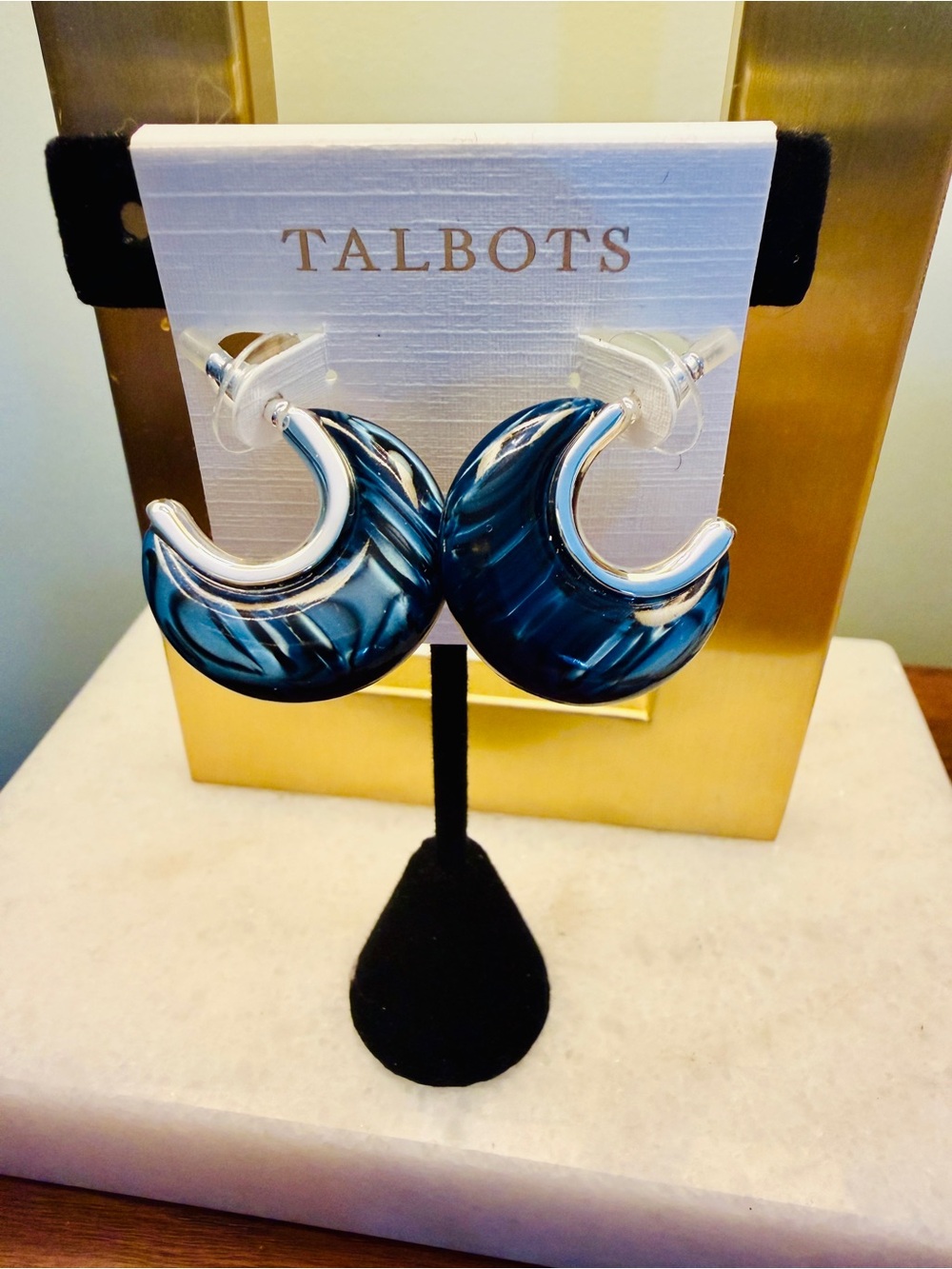 Talbots Deep Navy Blue Sculpted Hoop Earrings